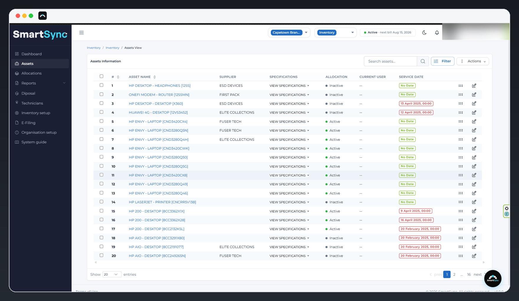 SmartSync assets list