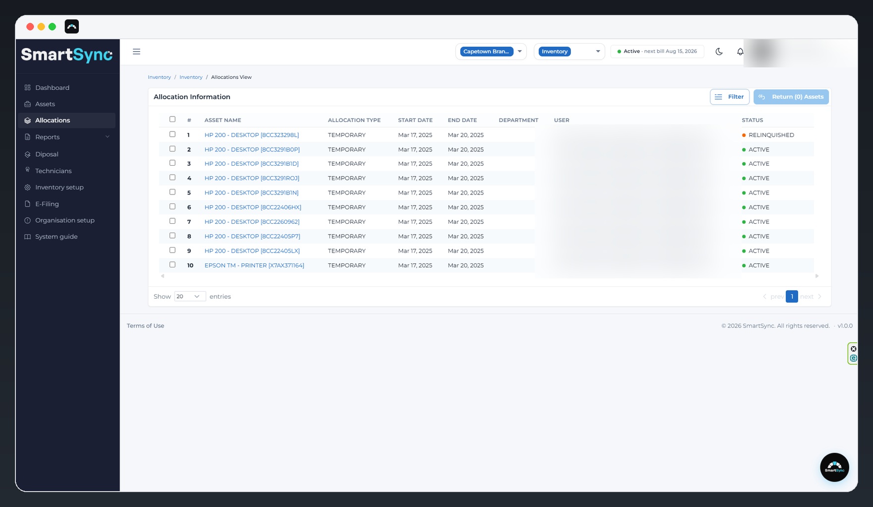 SmartSync asset allocations view