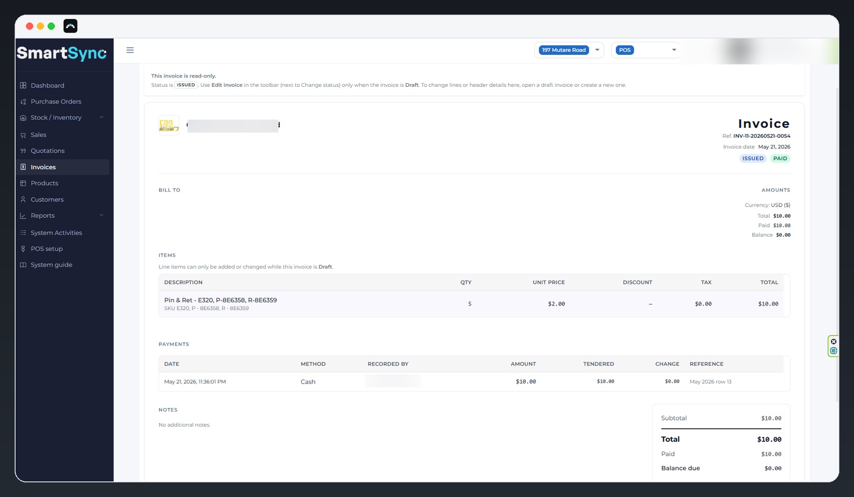 SmartSync POS invoice detail