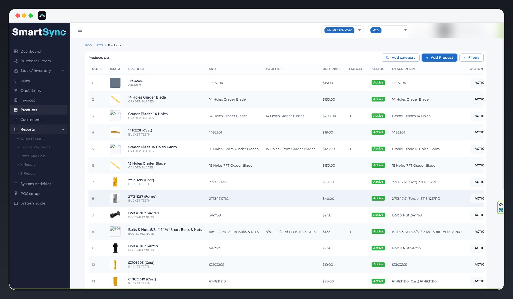 SmartSync POS products list