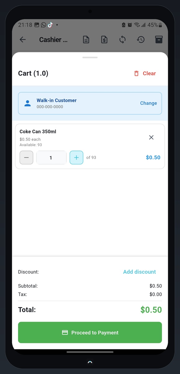 SmartSync mobile POS cart screen