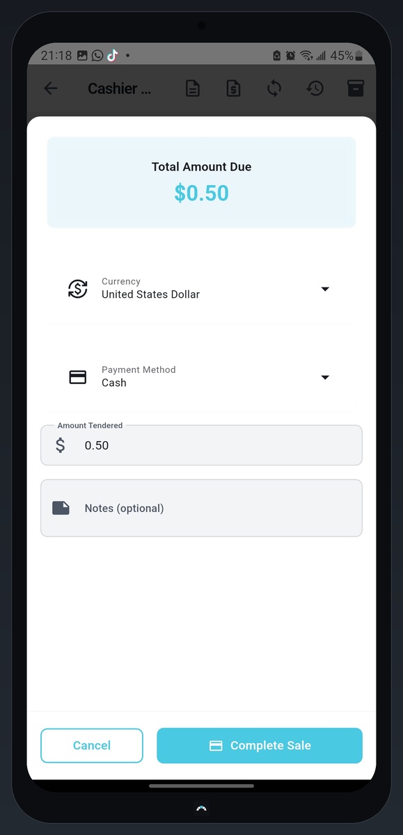 SmartSync mobile POS payment screen